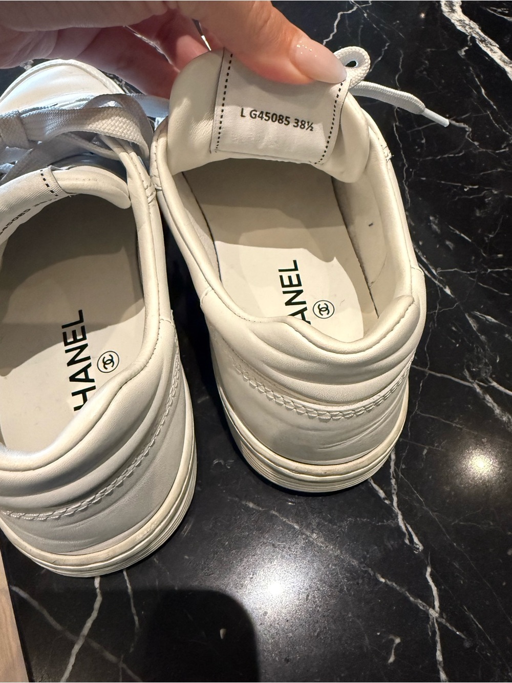 CHANEL White Leather Low-Top Lace-Up Sneakers with CC Hardware - Picture 2 of 3